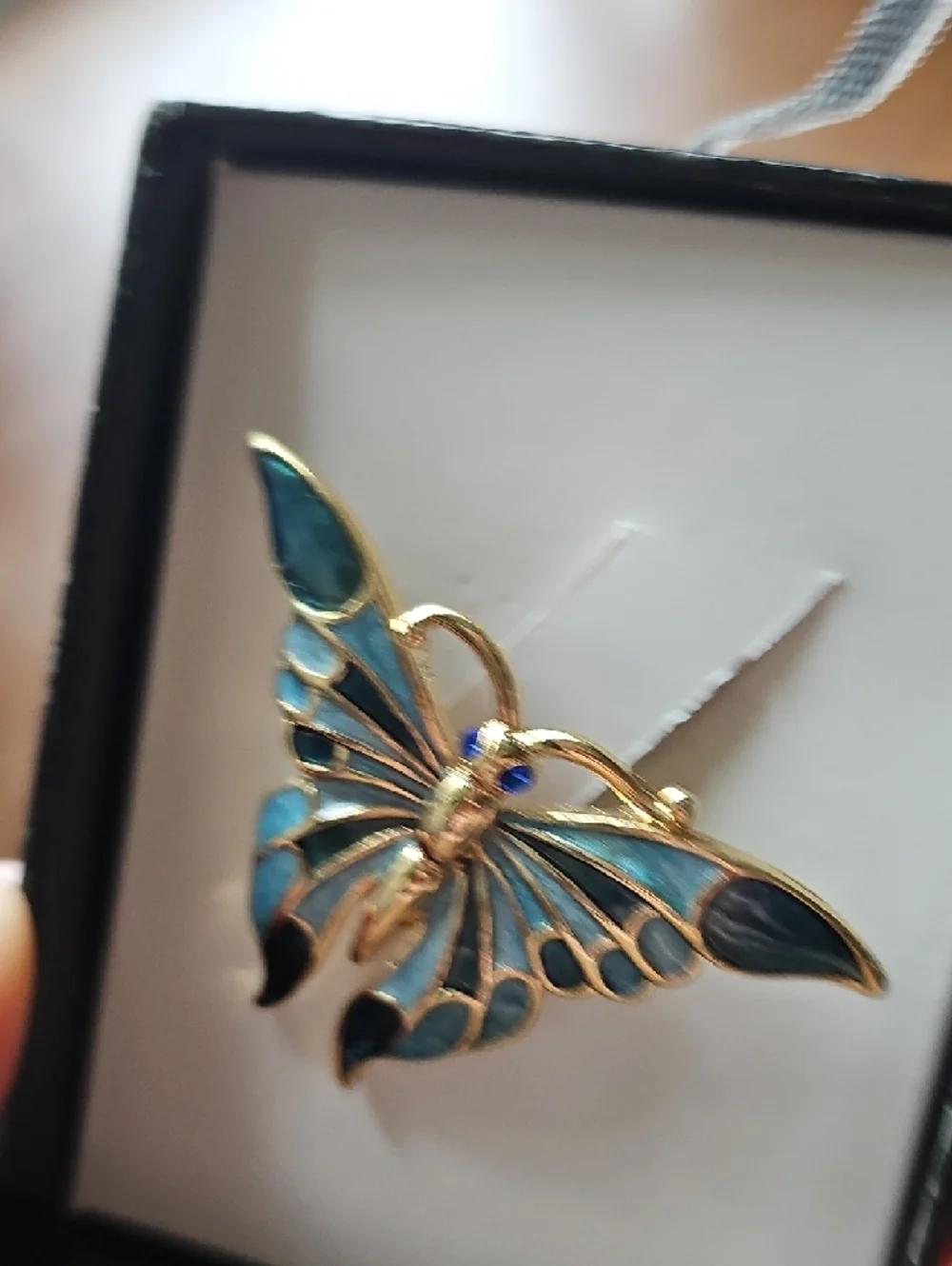 NIB Vintage Gold Tone Blue Enamel Butterfly Brooch